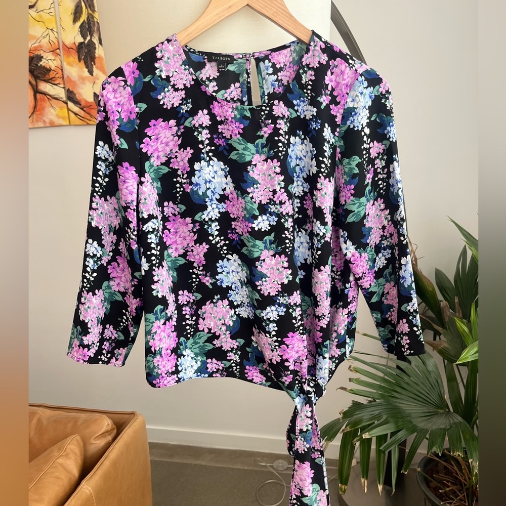 Talbots Floral Print Side Tie Blouse